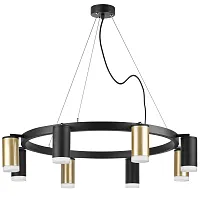 Люстра подвесная Rullo LR0184043740 Lightstar чёрная золотая на 8 ламп, основание чёрное в стиле хай-тек Люстра подвесная Rullo LR0184043740 Lightstar чёрная золотая на 8 ламп, основание чёрное в стиле хай-тек